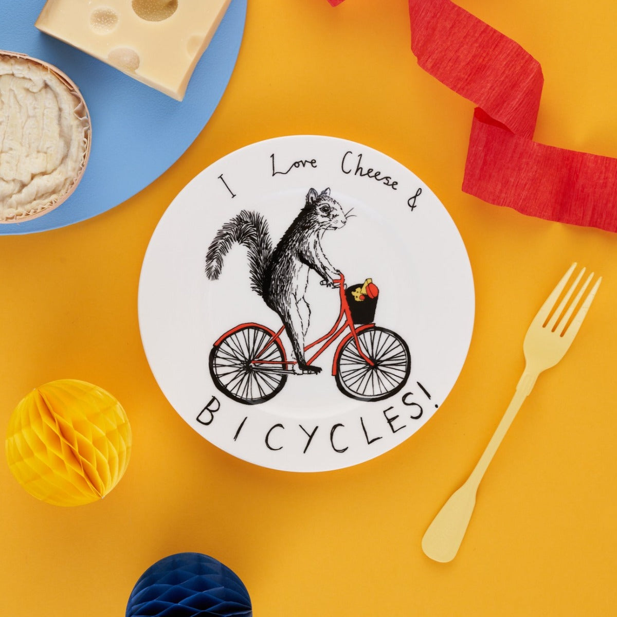 'I Love Cheese & Bicycles' Side Plate