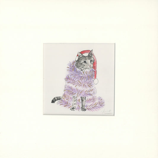 Cat in a Santa Hat - Original Artwork