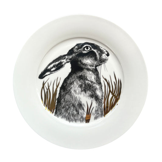Hare large plate- hand finished with 24K Gold Lustre