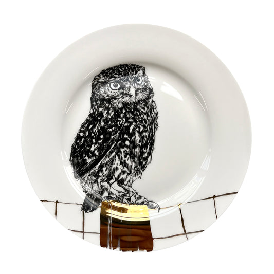 Owl side plate- hand finished with 24K Gold Lustre