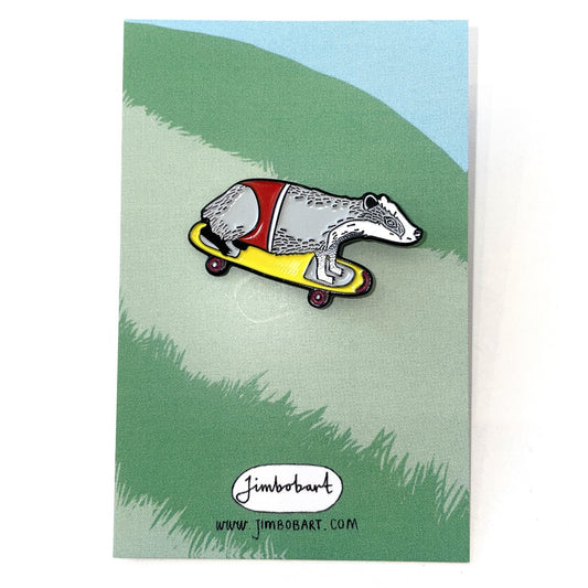 Skating badger enamel pin