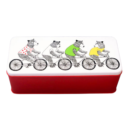 Bicycling Bears Deep Rectangle Biscuit Tin