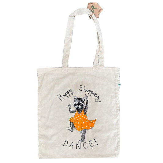 Happy Shopping Raccoon Tote Bag